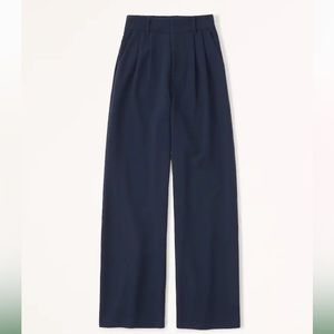 Tailored Wide Leg Pants - Navy - Medium Short